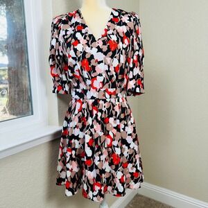 Ted Baker London Skiala Floral Wrap V-Neck Puff Sleeve Mini Dress 2 Feminine Tea